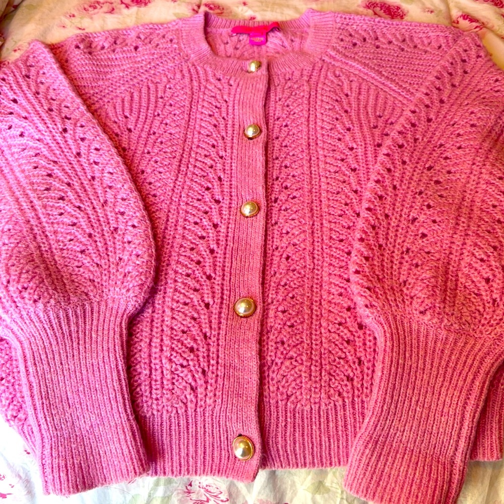 Lilly Pulitzer Pink Cable Knit Cardigan Sweater.